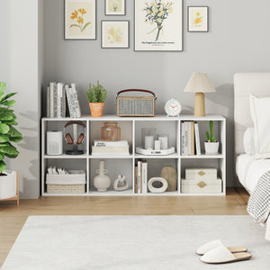 Low Loft Bed with LED Lights Kid's Cabin Bed with Bookcases-White