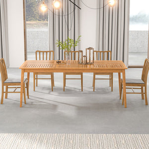 8-Person Outdoor Acacia Wood Dining Rectangular Bistro Table with Umbrella Hole