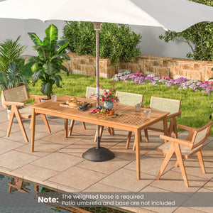 8-Person Outdoor Acacia Wood Dining Rectangular Bistro Table with Umbrella Hole