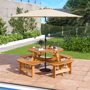 8-Person Round Picnic Table Set Circular Patio Dining Camping Table with Benches-Yellow