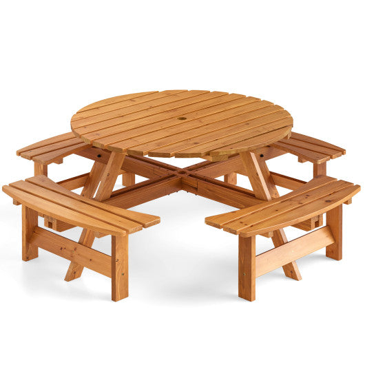 8-Person Round Picnic Table Set Circular Patio Dining Camping Table with Benches-Yellow