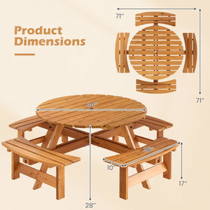 8-Person Round Picnic Table Set Circular Patio Dining Camping Table with Benches-Yellow