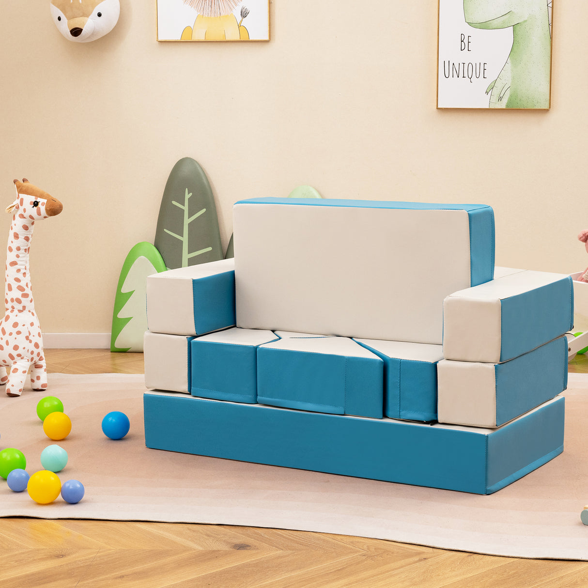 8 Pieces 4-in-1 Crawl Climb Foam Shapes Toddler Kids Playset