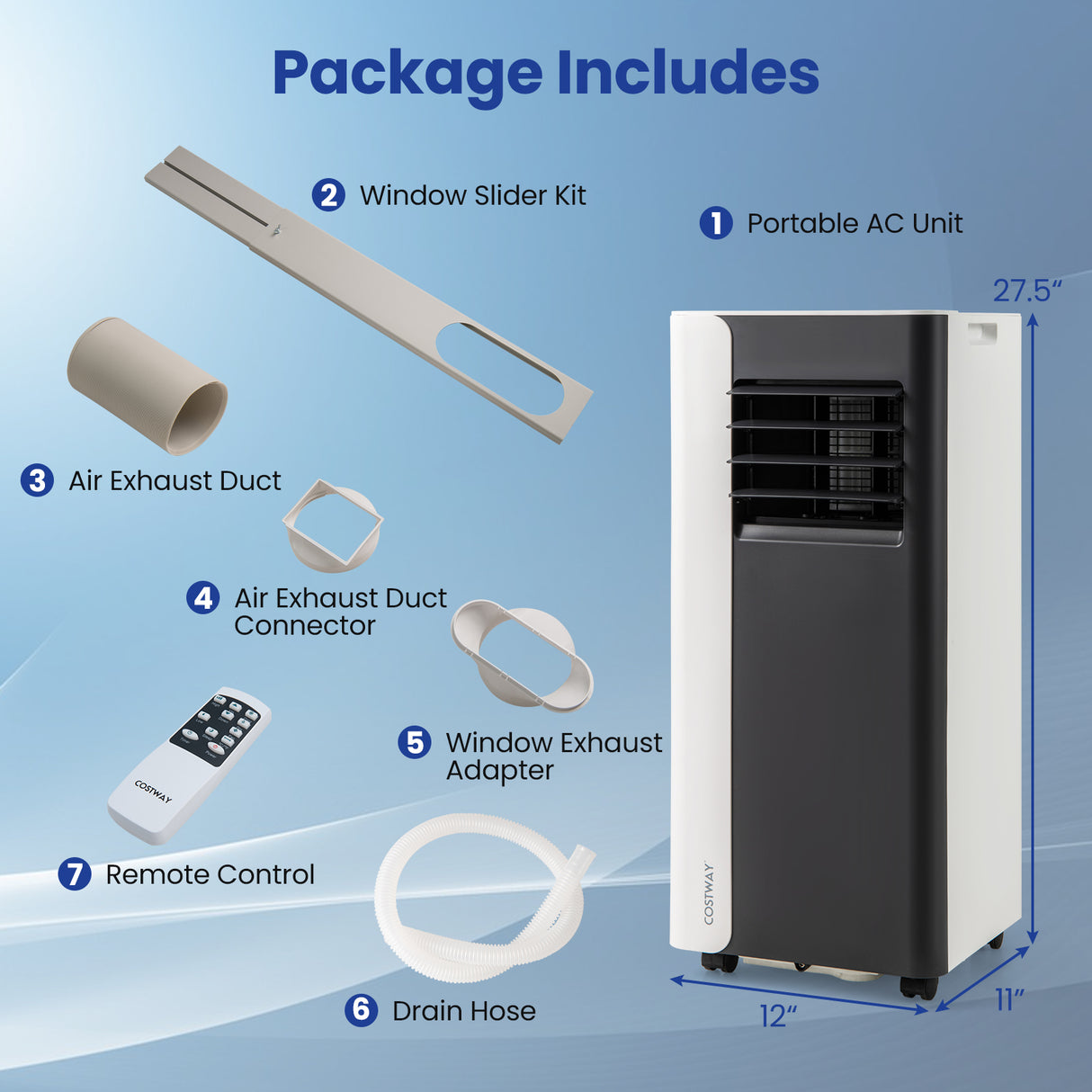 8000 BTU  3 in 1 Portable Air Conditioner with Fan and Dehumidifier Model