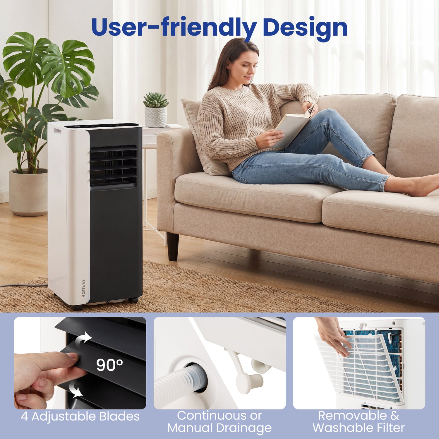 8000 BTU  3 in 1 Portable Air Conditioner with Fan and Dehumidifier Model
