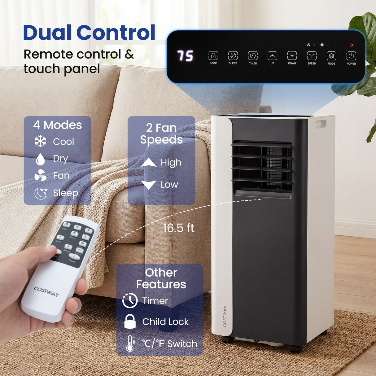 8000 BTU  3 in 1 Portable Air Conditioner with Fan and Dehumidifier Model