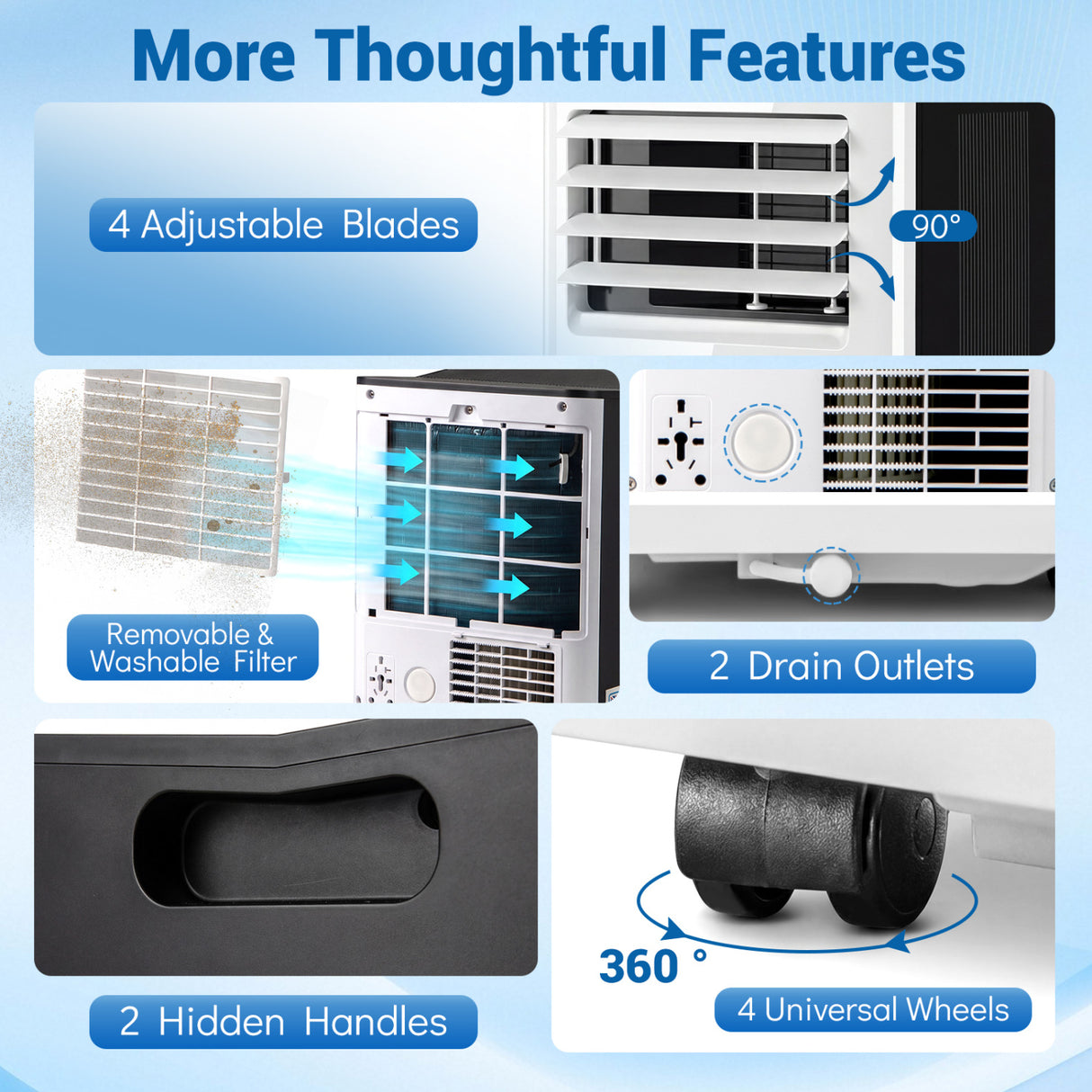 8000 BTU Portable Air Conditioner with Fan and Dehumidifier and LED Display