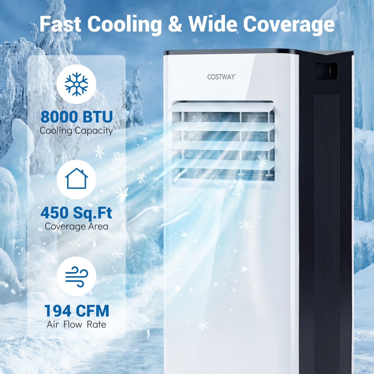 8000 BTU Portable Air Conditioner with Fan and Dehumidifier and LED Display