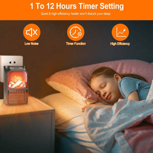 800w Plug-In Space Heater Wall Outlet with 360° Rotatable Plug