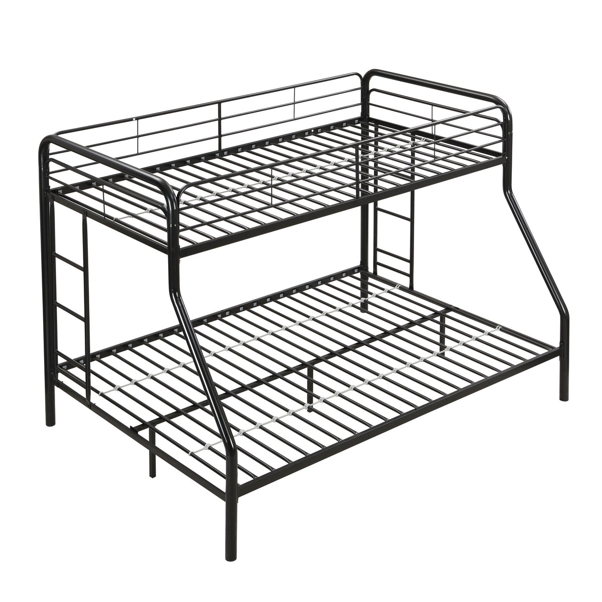 Modern Twin Over Full Metal Bunk Bed with Trundle and Dual Side Ladders