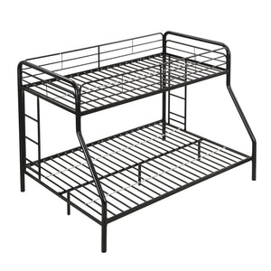 Modern Twin Over Full Metal Bunk Bed with Trundle and Dual Side Ladders