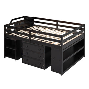 Loft Bed With Retractable Writing Desk And 3 Drawers With Storage Stairs And Shelves by Couch.com