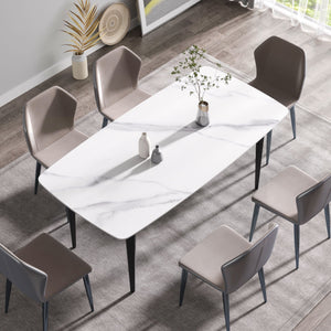70.87" Modern Artificial Stone Curved Black Metal Leg Dining Table, Can Accommodate 6-8 People - White / Black by Couch.com