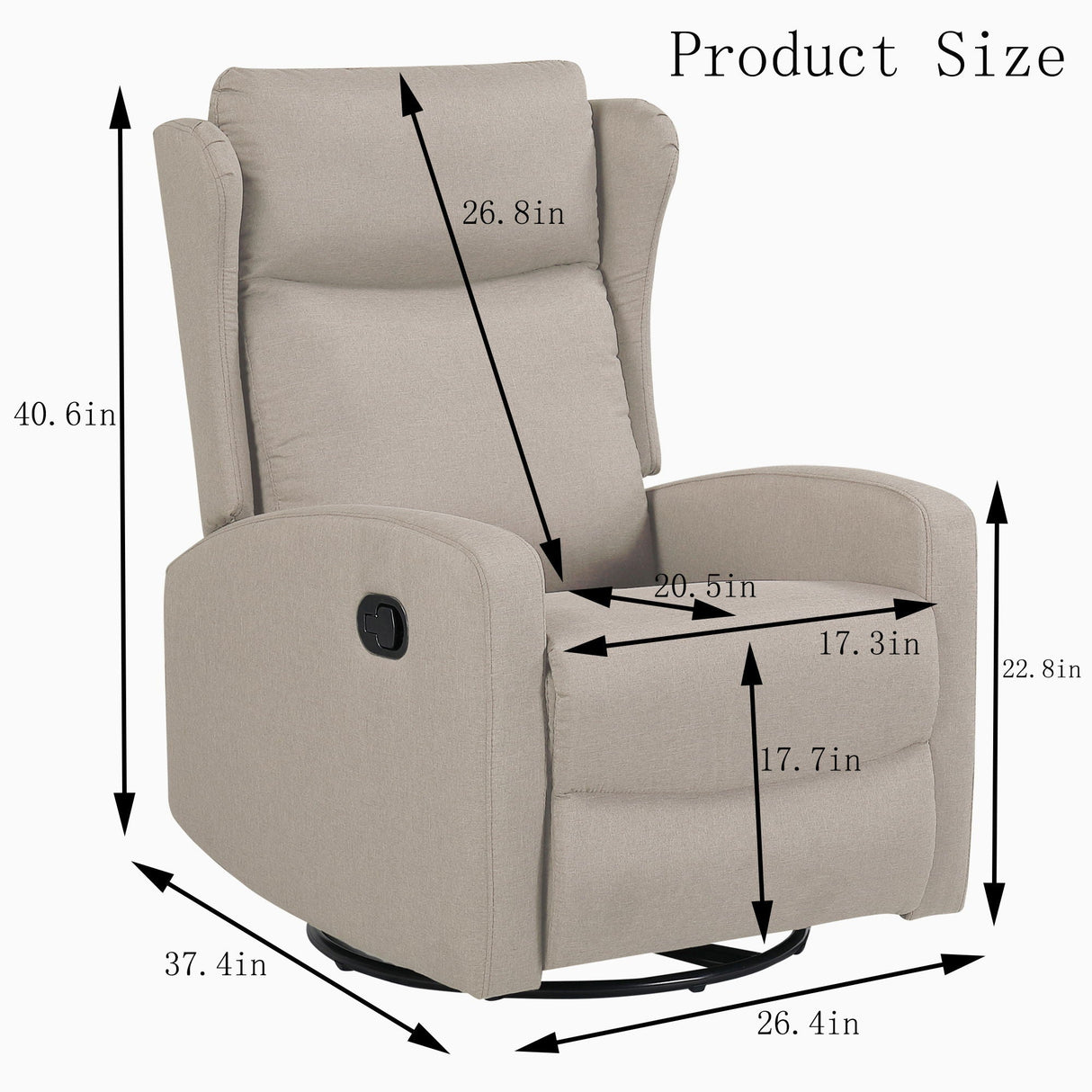 Rocking Swivel Recliner Chair For Living Room, 360 Degree Swivel, Adjustable Modern Reclining Chair, Classic And Traditional Recliner Sofa With Lumbar Support - Ligth Gray by Couch.com