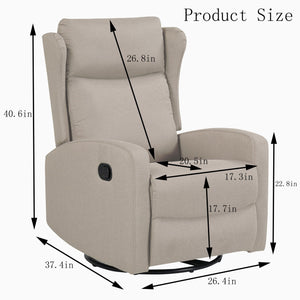 Rocking Swivel Recliner Chair For Living Room, 360 Degree Swivel, Adjustable Modern Reclining Chair, Classic And Traditional Recliner Sofa With Lumbar Support - Ligth Gray by Couch.com