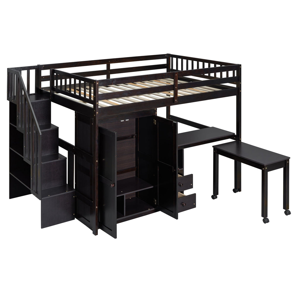 Loft Bed With Stairs, Bookshelf, Drawers, Desk & Wardrobe, Space Saving Multifunctional Furniture by Couch.com