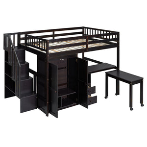 Loft Bed With Stairs, Bookshelf, Drawers, Desk & Wardrobe, Space Saving Multifunctional Furniture by Couch.com