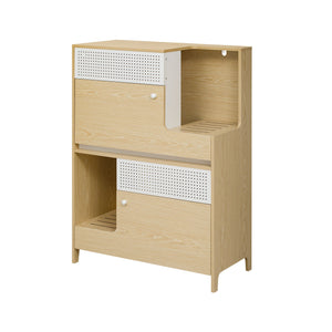 Furniture Style Multi Use Natural Cat Litter Box House With Flip Down Door - Natural