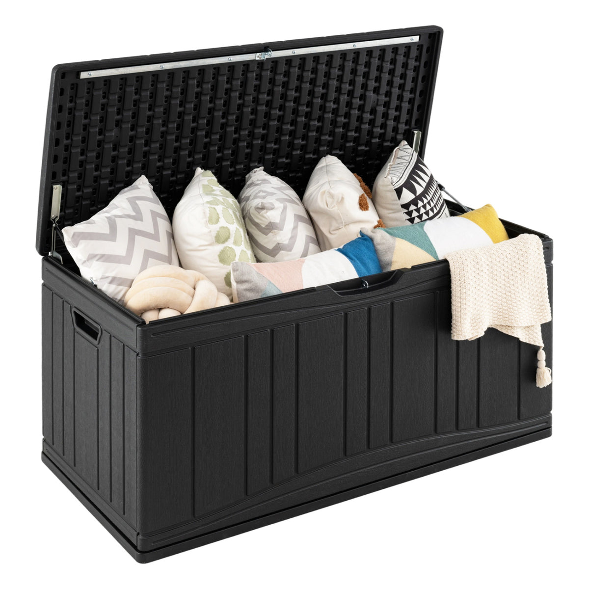 80 Gallon Outdoor Deck Box with Lockable Lid for Garden Tools Cushions-Black