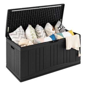 80 Gallon Outdoor Deck Box with Lockable Lid for Garden Tools Cushions-Black