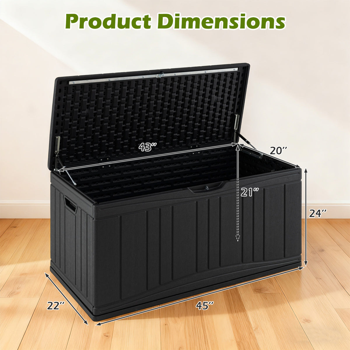 80 Gallon Outdoor Deck Box with Lockable Lid for Garden Tools Cushions-Black