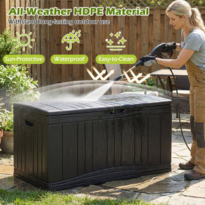 80 Gallon Outdoor Deck Box with Lockable Lid for Garden Tools Cushions-Black