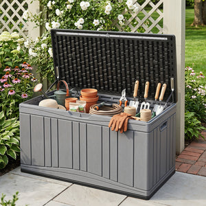 80 Gallon Outdoor Deck Box with Lockable Lid for Garden Tools Cushions-Gray