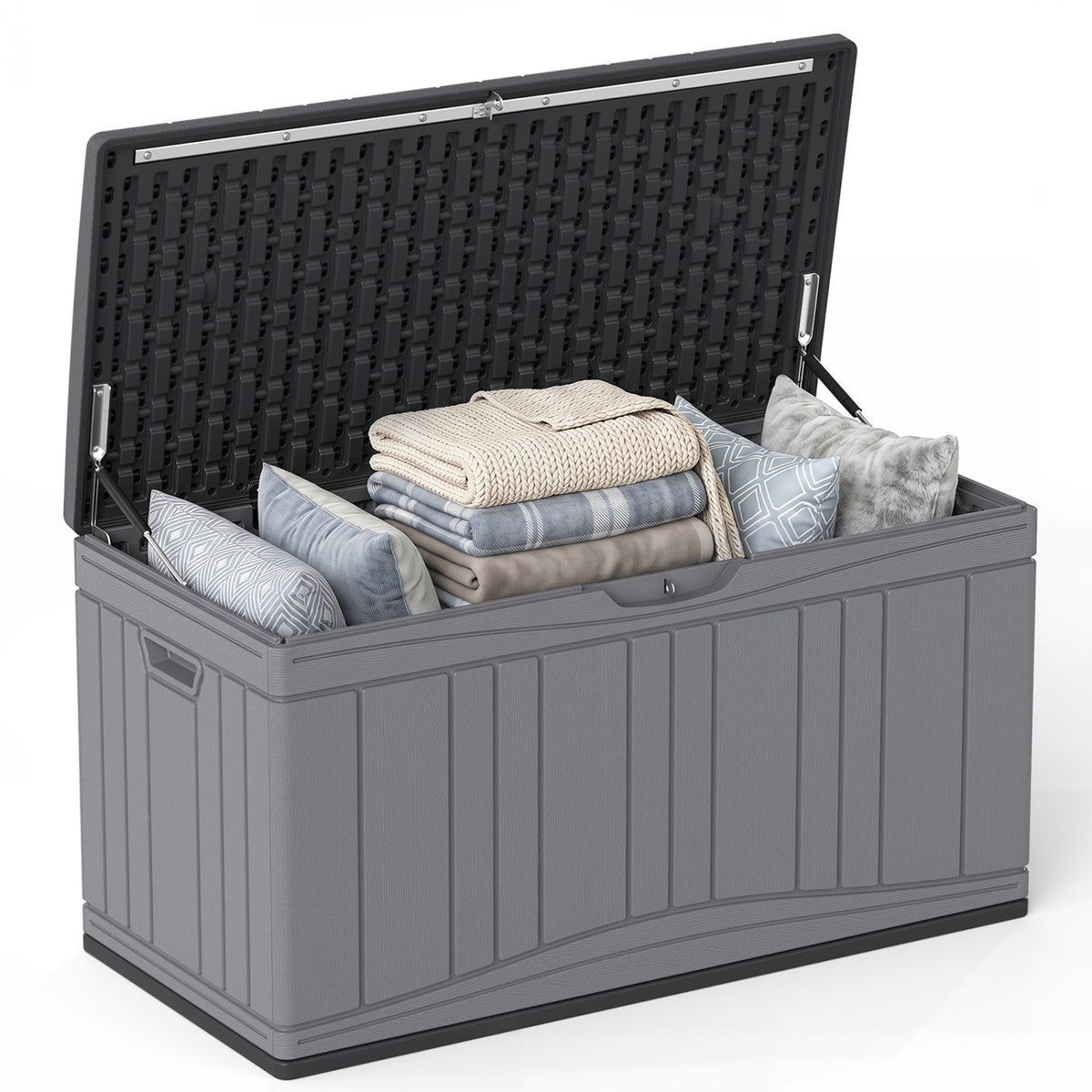 80 Gallon Outdoor Deck Box with Lockable Lid for Garden Tools Cushions-Gray