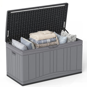 80 Gallon Outdoor Deck Box with Lockable Lid for Garden Tools Cushions-Gray