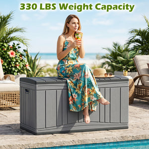 80 Gallon Outdoor Deck Box with Lockable Lid for Garden Tools Cushions-Gray