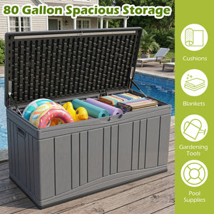 80 Gallon Outdoor Deck Box with Lockable Lid for Garden Tools Cushions-Gray