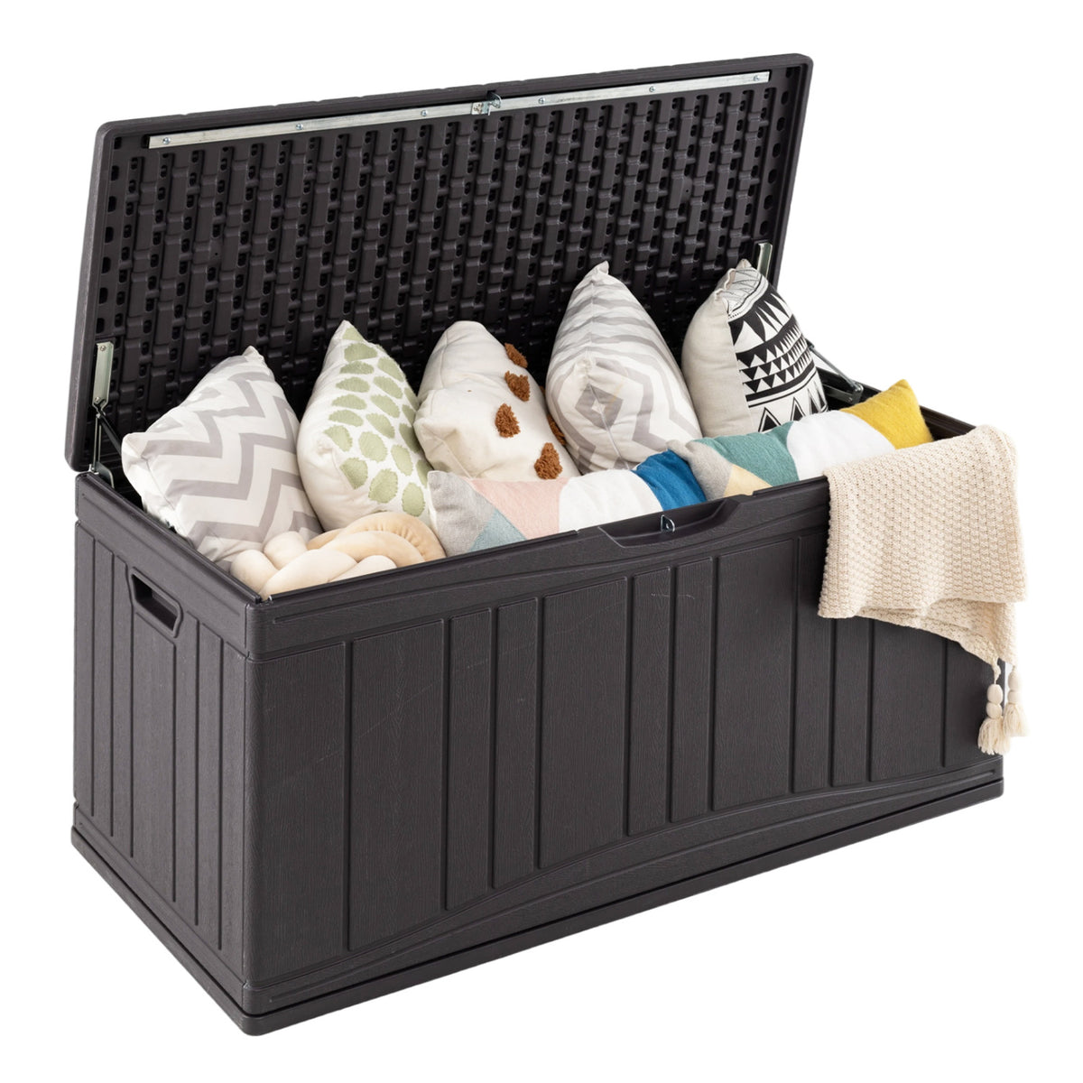 80 Gallon Outdoor Deck Box with Lockable Lid for Garden Tools Cushions-Brown
