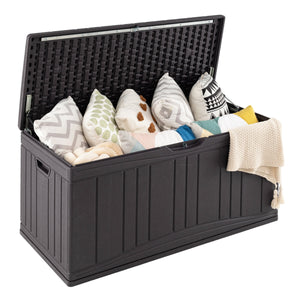 80 Gallon Outdoor Deck Box with Lockable Lid for Garden Tools Cushions-Brown