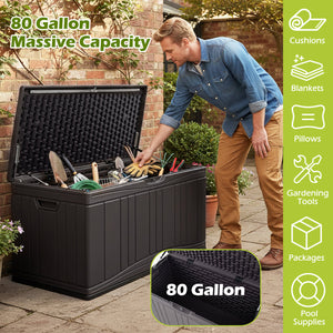 80 Gallon Outdoor Deck Box with Lockable Lid for Garden Tools Cushions-Brown
