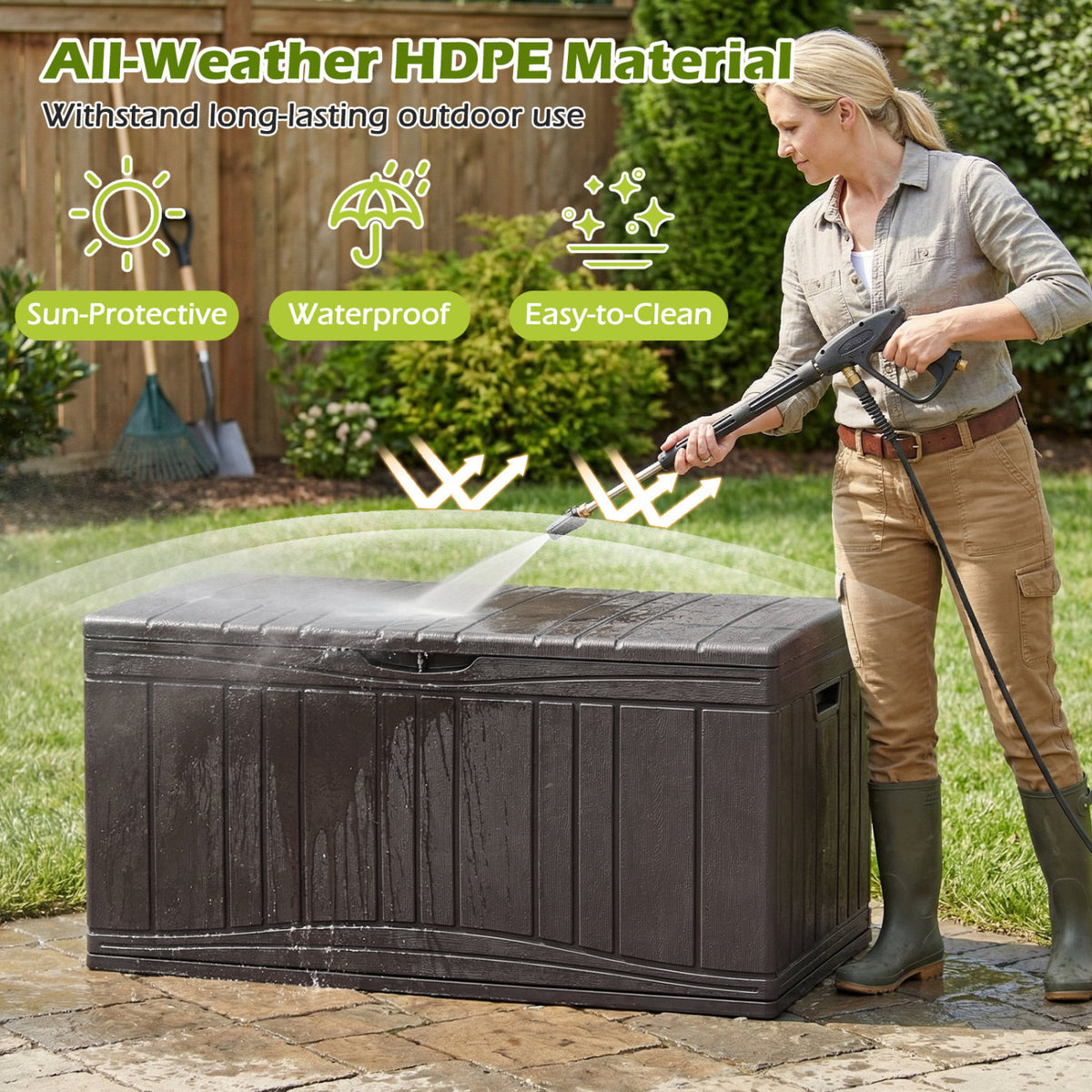 80 Gallon Outdoor Deck Box with Lockable Lid for Garden Tools Cushions-Brown