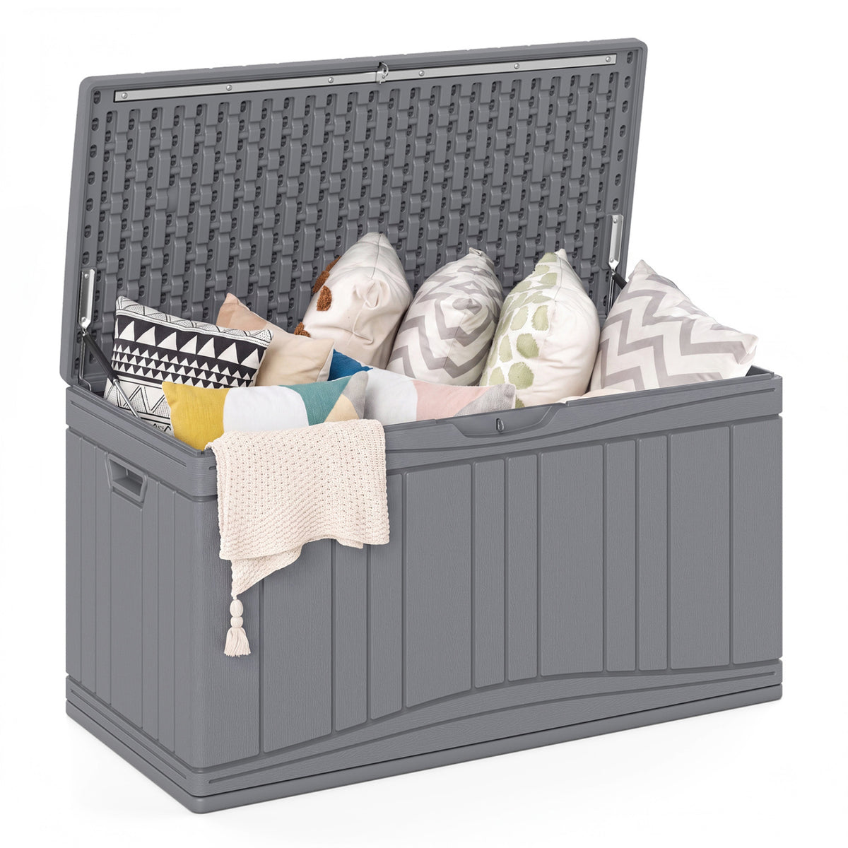 80 Gallon Outdoor Deck Box with Lockable Lid for Garden Tools Cushions-Gray color
