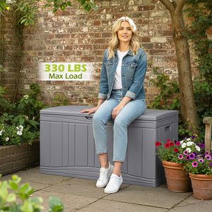 80 Gallon Outdoor Deck Box with Lockable Lid for Garden Tools Cushions-Gray color
