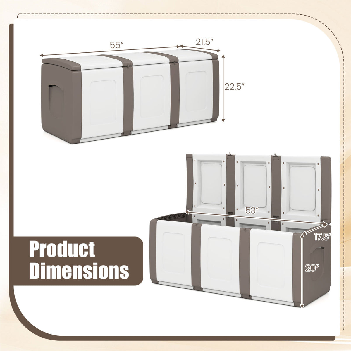 80 Gallon Patio Container with Lockable Lid for Packages and Garden-Beige