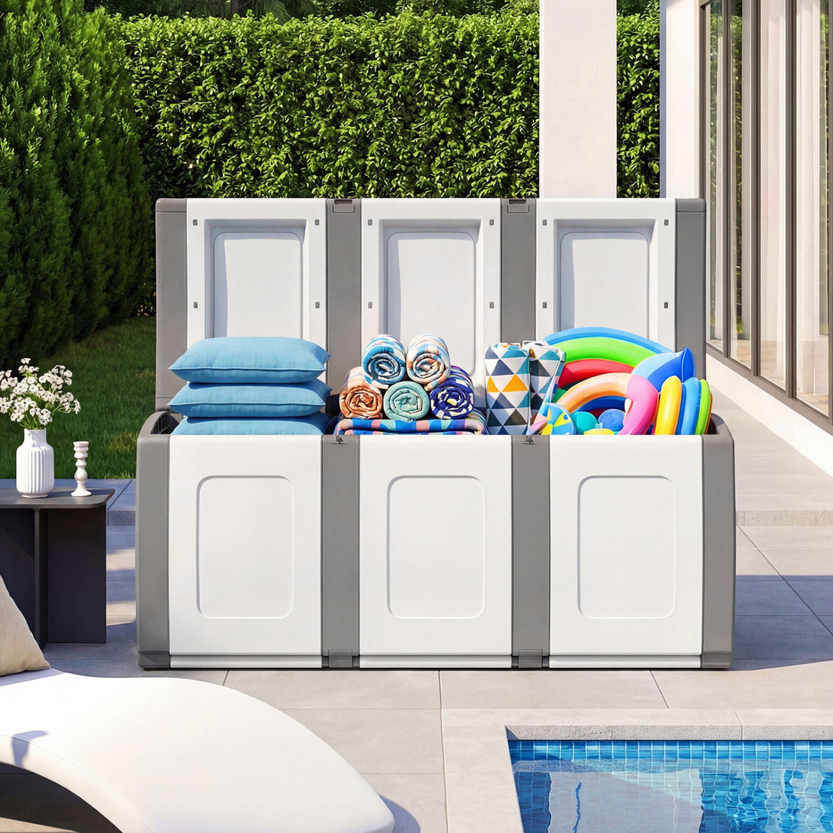 80 Gallon Patio Container with Lockable Lid for Packages and Garden-Gray
