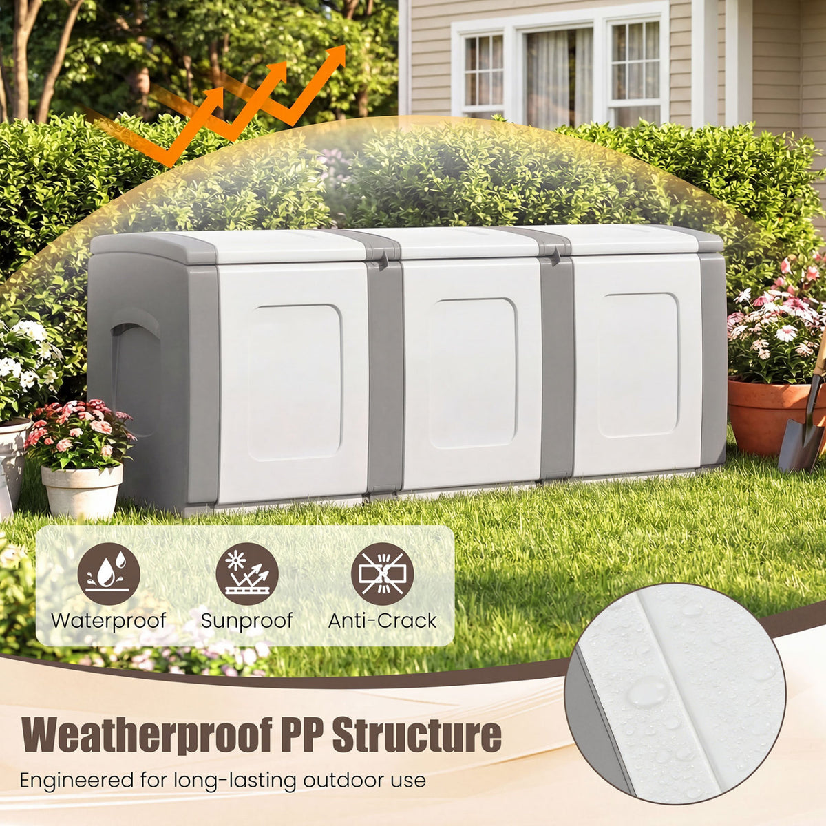 80 Gallon Patio Container with Lockable Lid for Packages and Garden-Gray