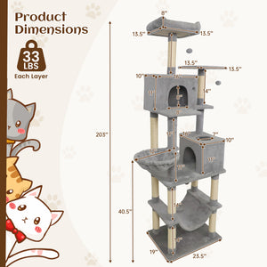 80 Inches Tall Cat Tree with 2 Large Condos and Dangling Toys-Light Gray