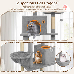 80 Inches Tall Cat Tree with 2 Large Condos and Dangling Toys-Light Gray