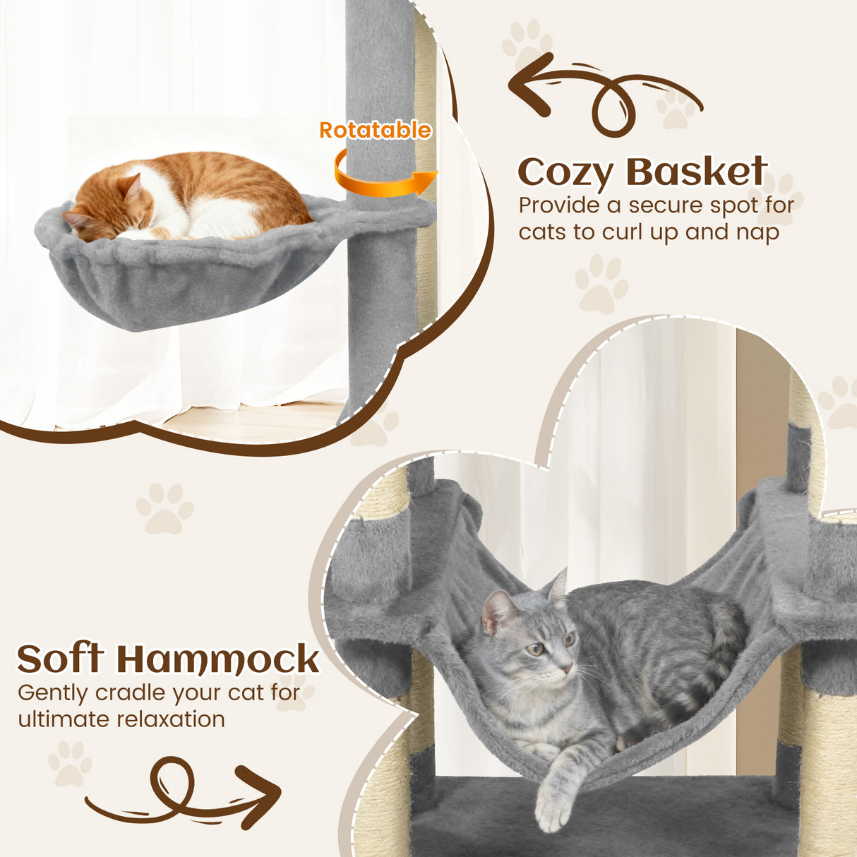 80 Inches Tall Cat Tree with 2 Large Condos and Dangling Toys-Light Gray