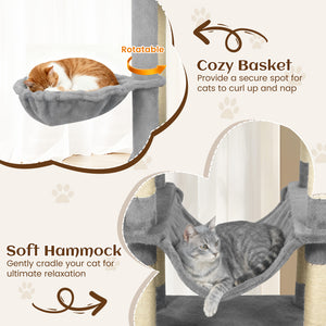 80 Inches Tall Cat Tree with 2 Large Condos and Dangling Toys-Light Gray