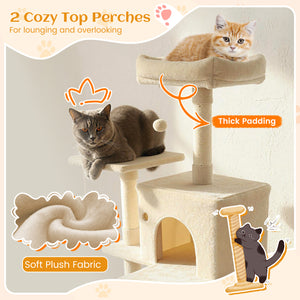 80 Inches Tall Cat Tree with 2 Large Condos and Dangling Toys-Beige