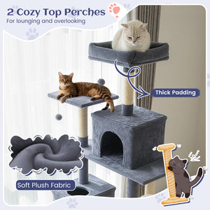 80 Inches Tall Cat Tree with 2 Large Condos and Dangling Toys-Dark Gray