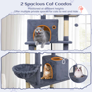 80 Inches Tall Cat Tree with 2 Large Condos and Dangling Toys-Dark Gray