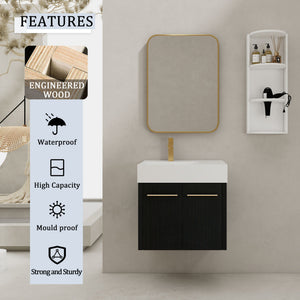 Modern Wall Mounted Bathroom Vanity with Resin Sink and Storage Rack