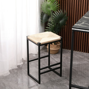 Boho Style Backless Bar Stools Set Of 2 With Paper Rope Woven Seat & Metal Frame For Kitchen Counter by Couch.com