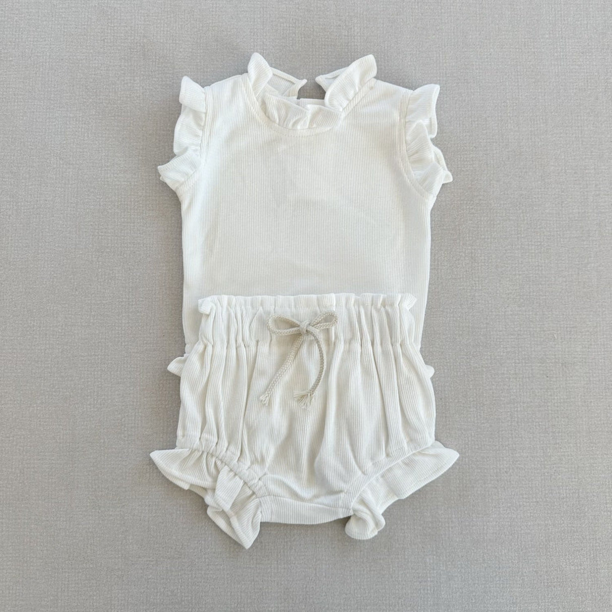 Rib Cotton Short Sleeve Wooden Ear Rompers Jumpsuit